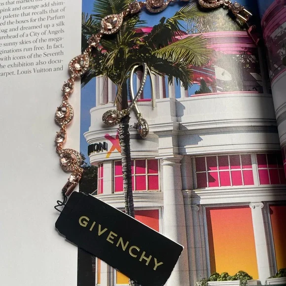 Givenchy Pink Crystal Flex Bracelet W/Earrings